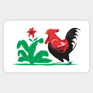 rooster and flower Sticker